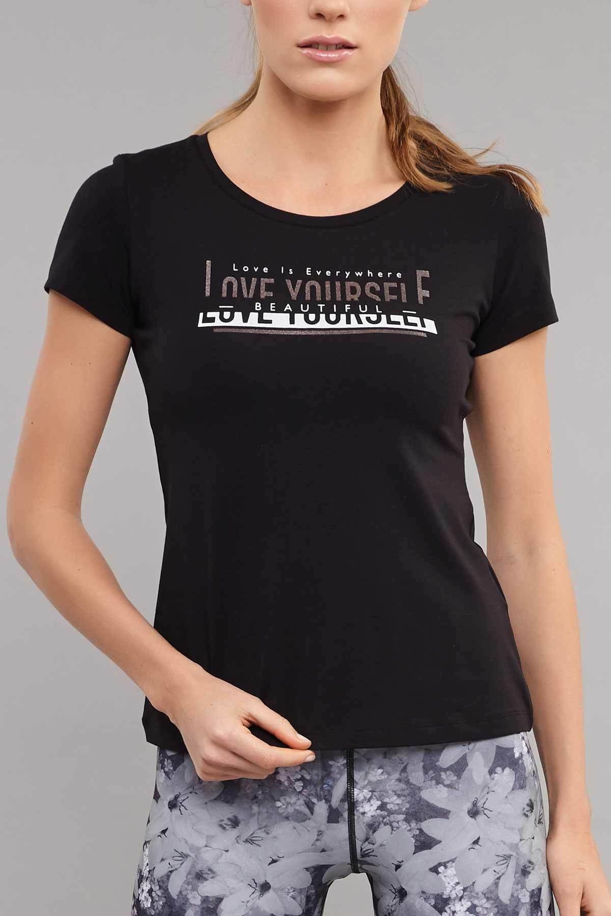 bilcee Siyah Likralı Pamuklu Kadın T-Shirt ES-3614