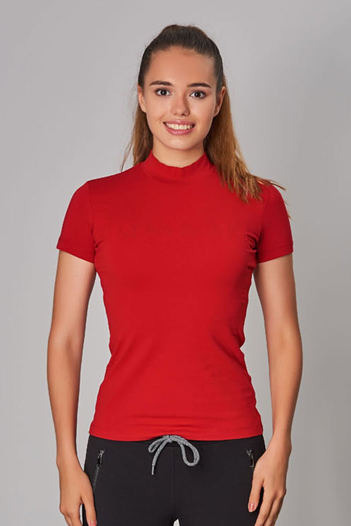bilcee Kırmızı Likralı Pamuklu Kadın T-Shirt DW-2866