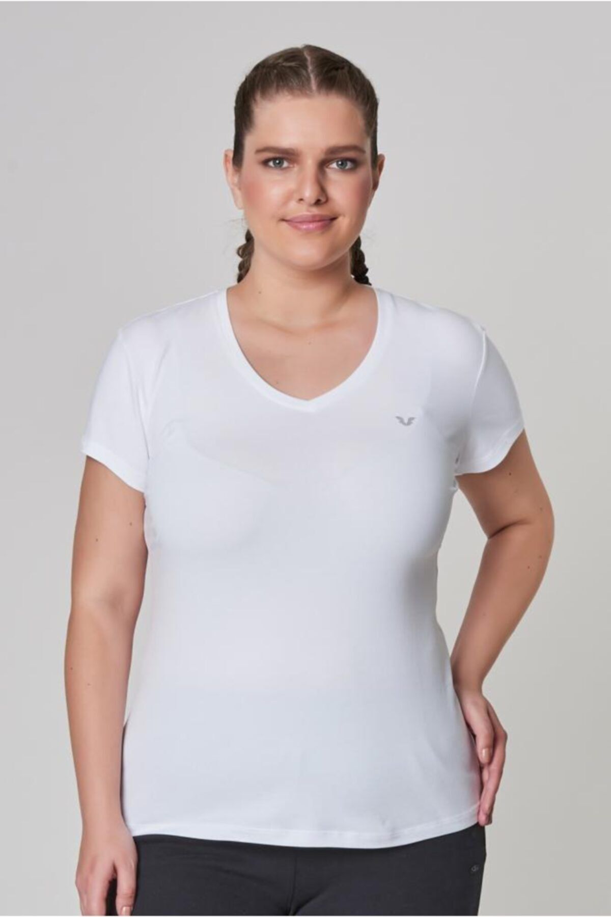 bilcee Büyük Beden Beyaz Pamuklu Kadın T-Shirt CW-9157
