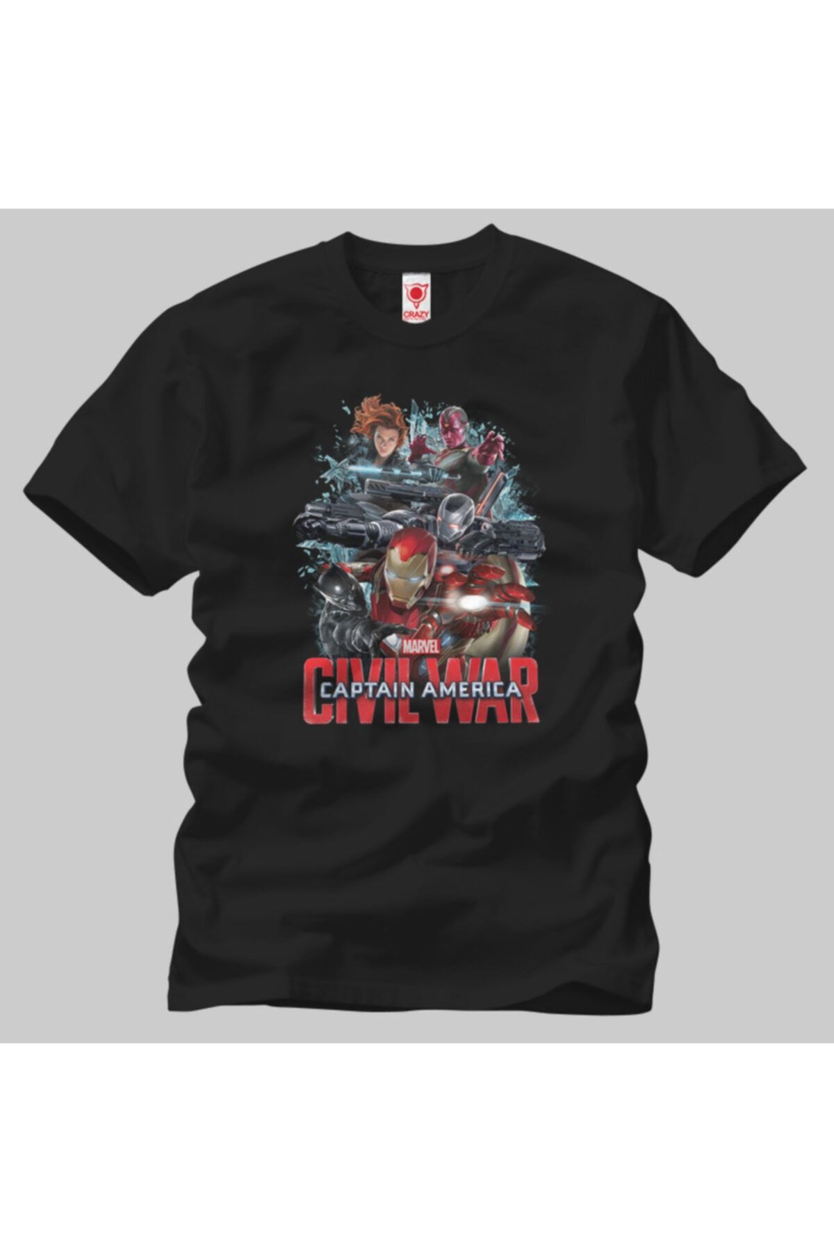 Crazy Erkek Siyah Civil War Team Iron Man Tişört