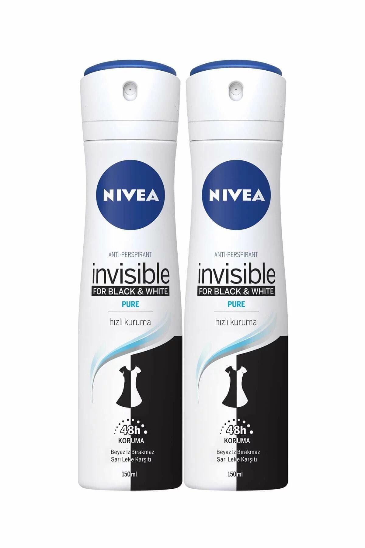 NIVEA Kadın Deodorant Sprey Invisible Black&White Pure 150ml Kadın 2'li Avantaj Paketi