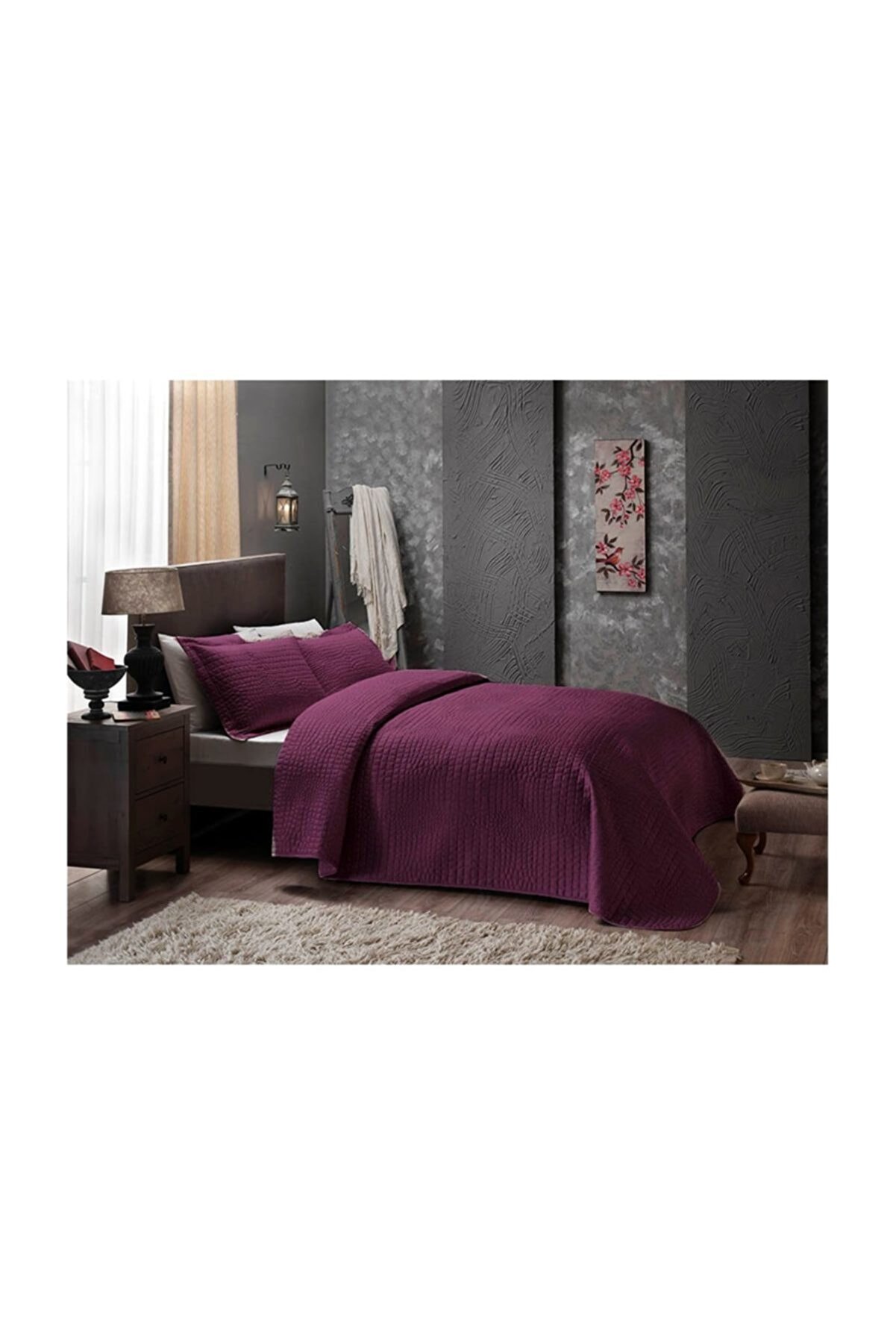 Taç Mürdüm Crocodile Çift Kişilik Yatak Örtüsü Fiyatı