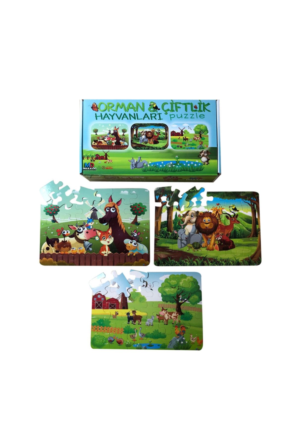 STANDART Çocuklar Için Eğitici Orman Çiftlik Hayvanları Puzzle Seti 3'lü - 90 Parça