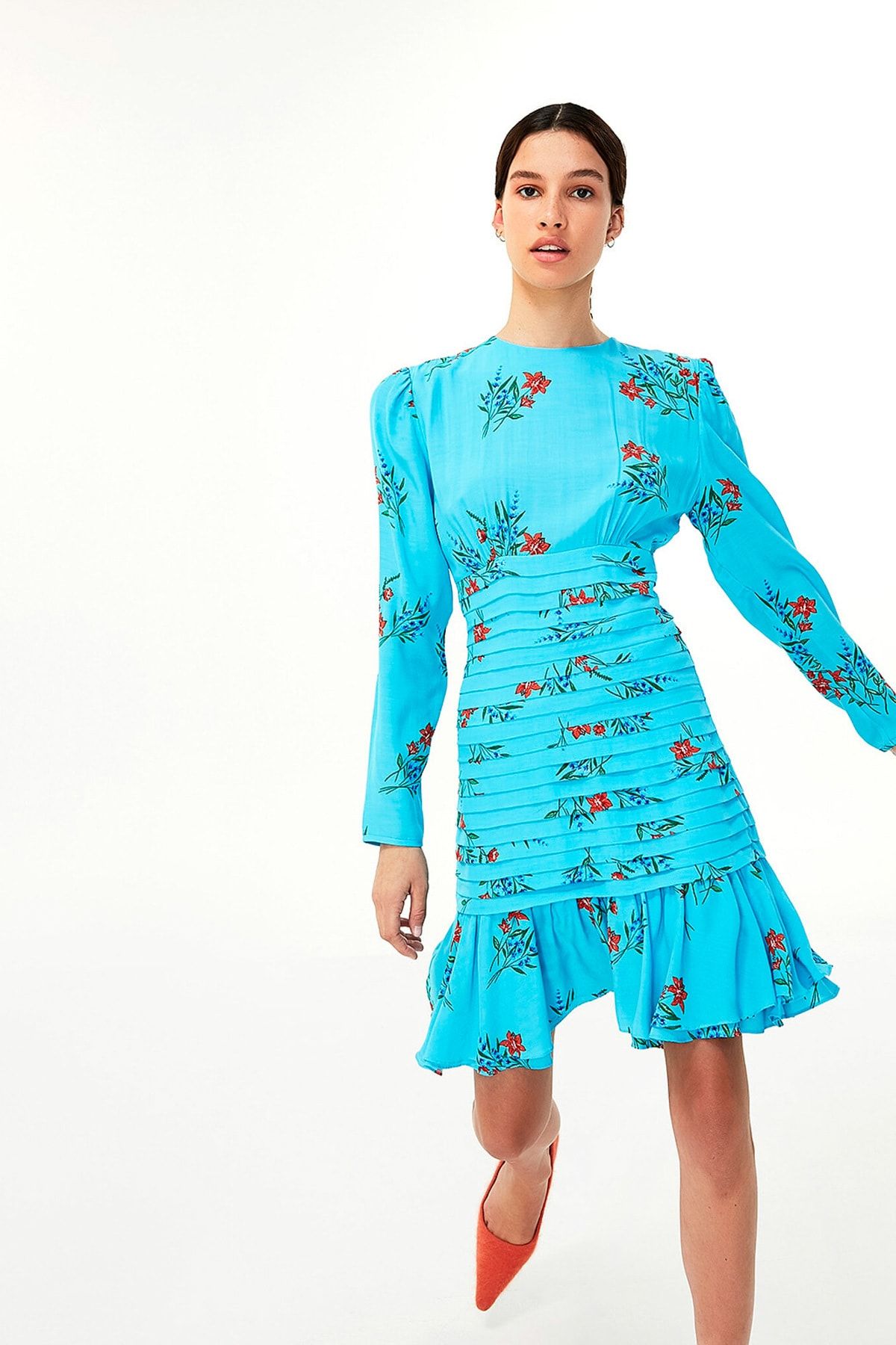Twist Kadın Mavi Çiçek Desen Elbise TW6200002143