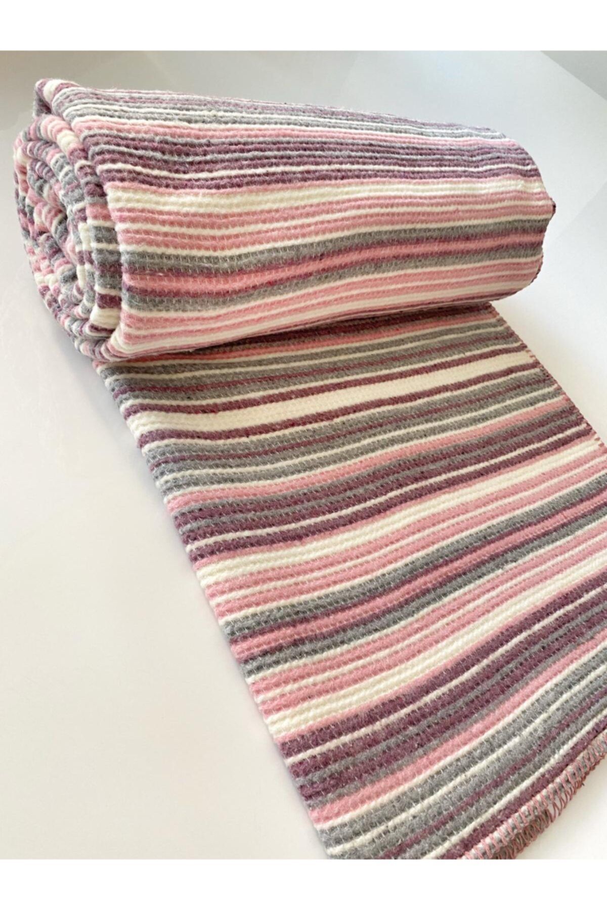 Taşan Tekstil Pembe Çift Kişilik Çizgili Skoç Battaniye