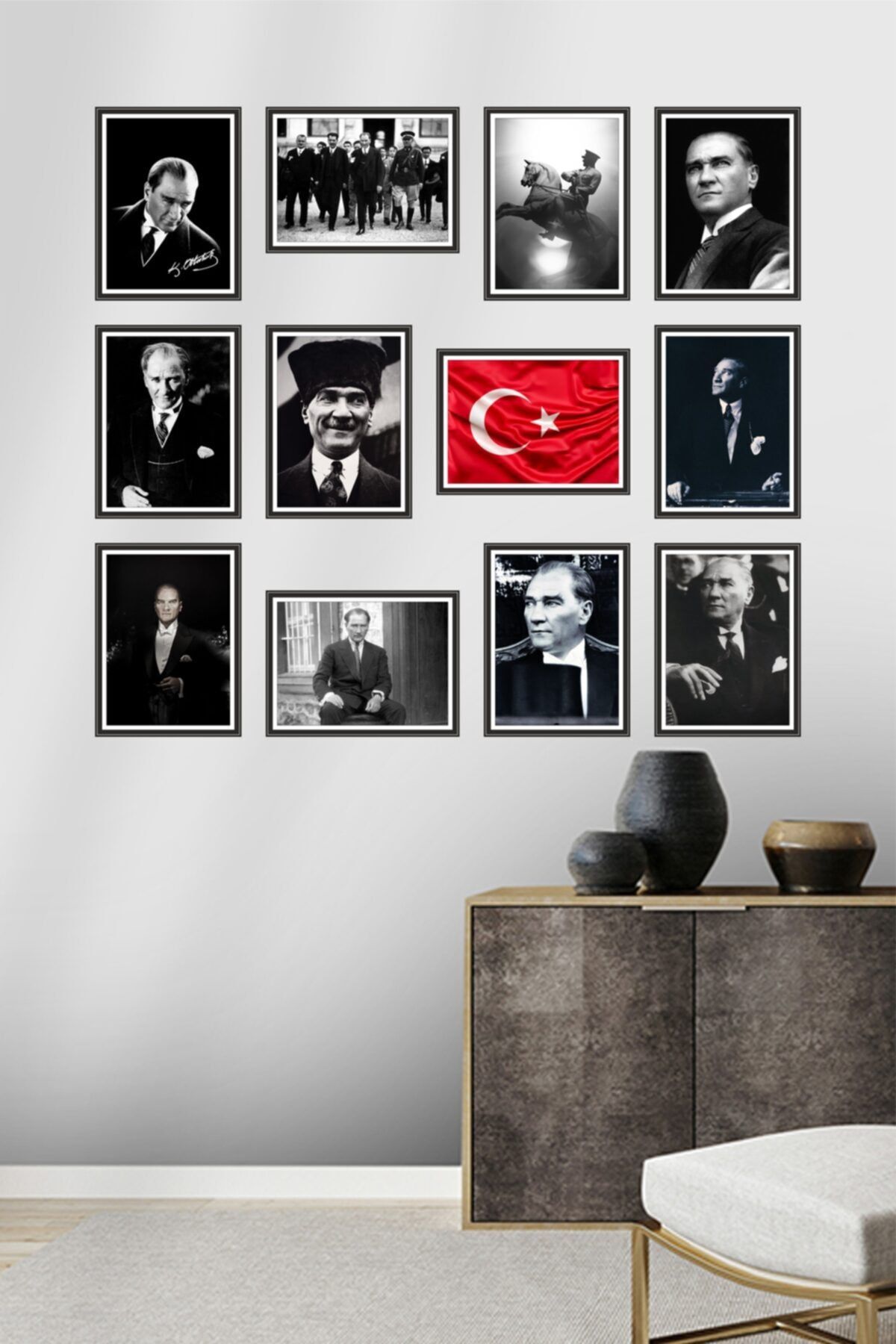 Dekor Sevgisi Atatürk 12 Parça Çerçeve Görünümlü 3mm Yüksek Kalite Uv Pvc Tablo Seti
