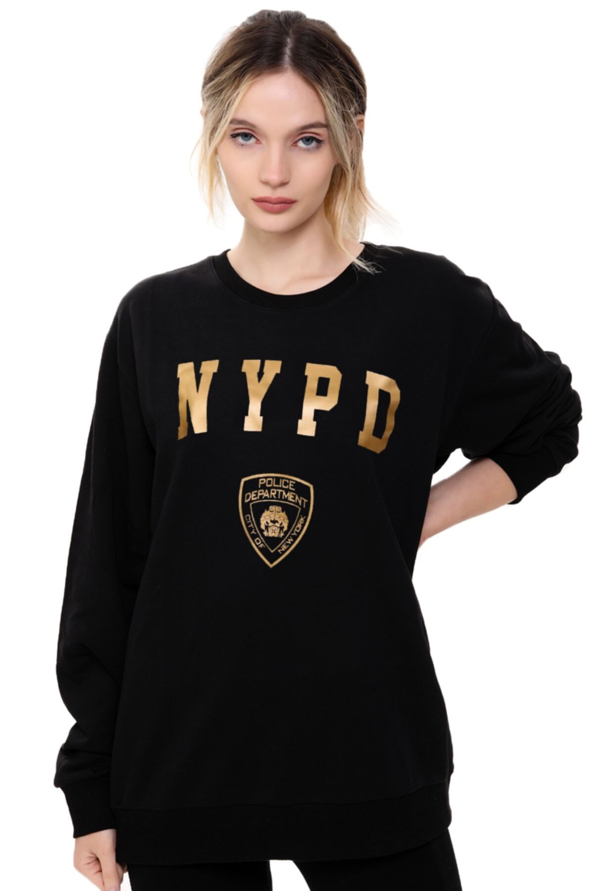 Mack Kadın Siyah Nypd Gold Oversize Sweatshirt