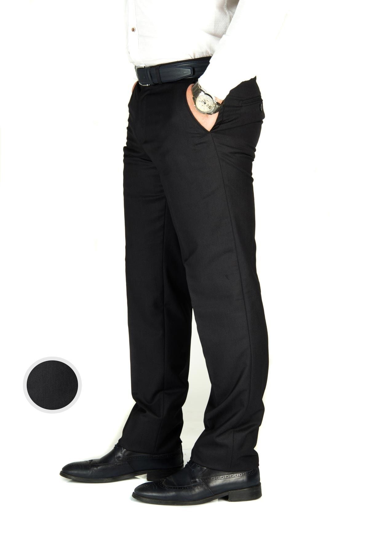 wontilotte Erkek Siyah Cotton Regular Fit Kumaş Pantolon (black)