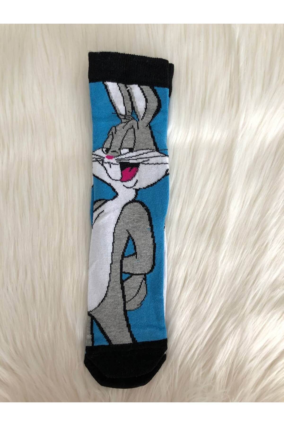 ALFZER Unisex Siyah Çizgi Film Bugs Bunny Karakterli Kokulu Çorap