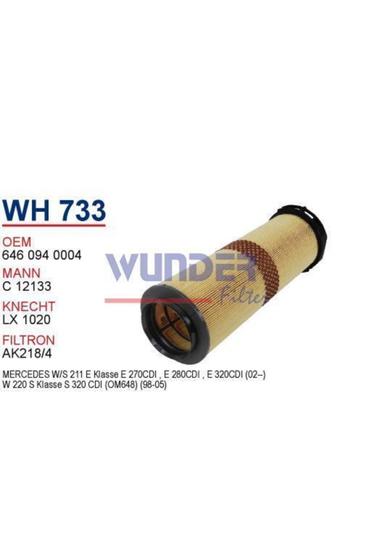 WUNDER Wh733 Hava Filtresi - Mercedes C 200 Cdı - Clc 220 Cdı Uyumlu