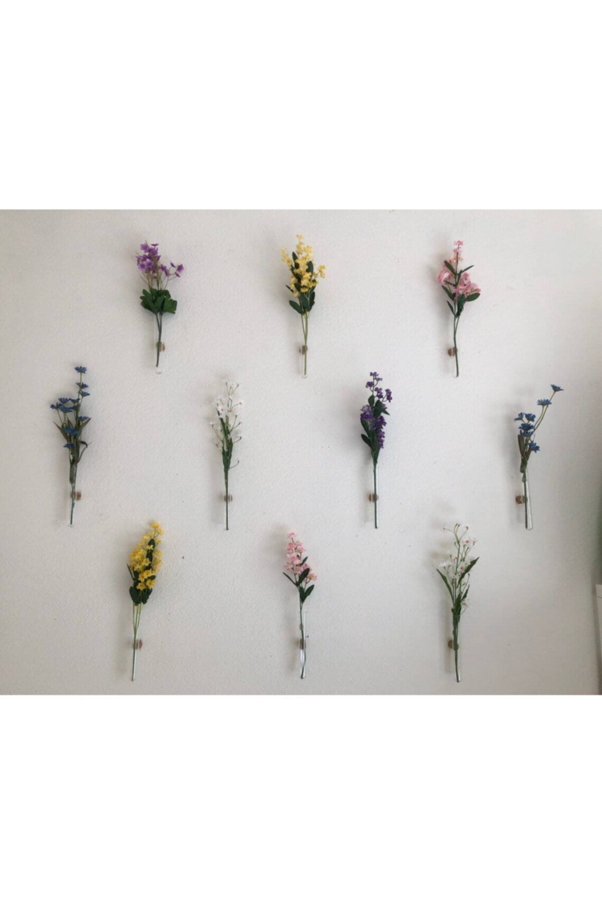 Katre Dizayn Ahşap Dekoratif 10'lu Cam Tüp Duvar Çiçekliği (çiçekler Dahil Değildir)