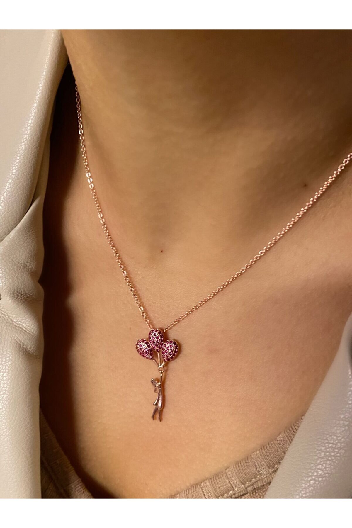 Leal Jewellery Rose Renk Masumlar Dizi Kolye Balon Tutan Kız