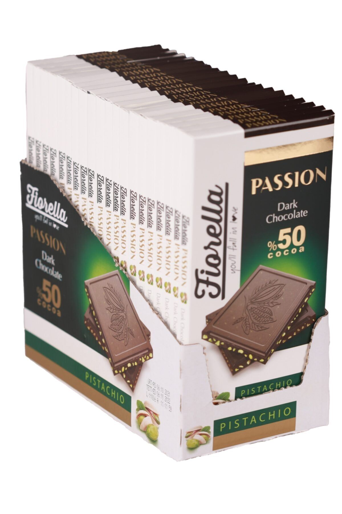 FIORELLA Passion Fıstıklı Bitter Tablet Çikolata 100 Gr. 20 Adet (1 Paket)