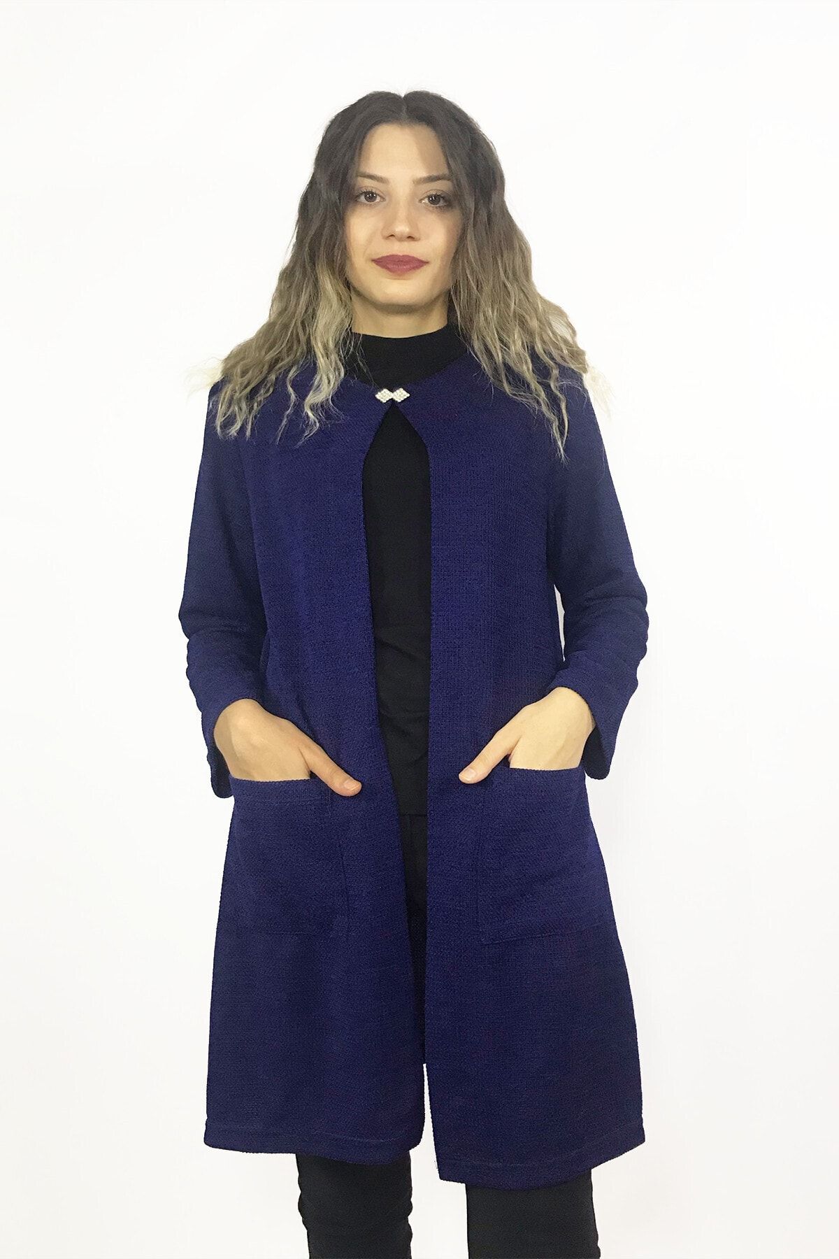 BELİN Kadın Mavi Kadife Ceket