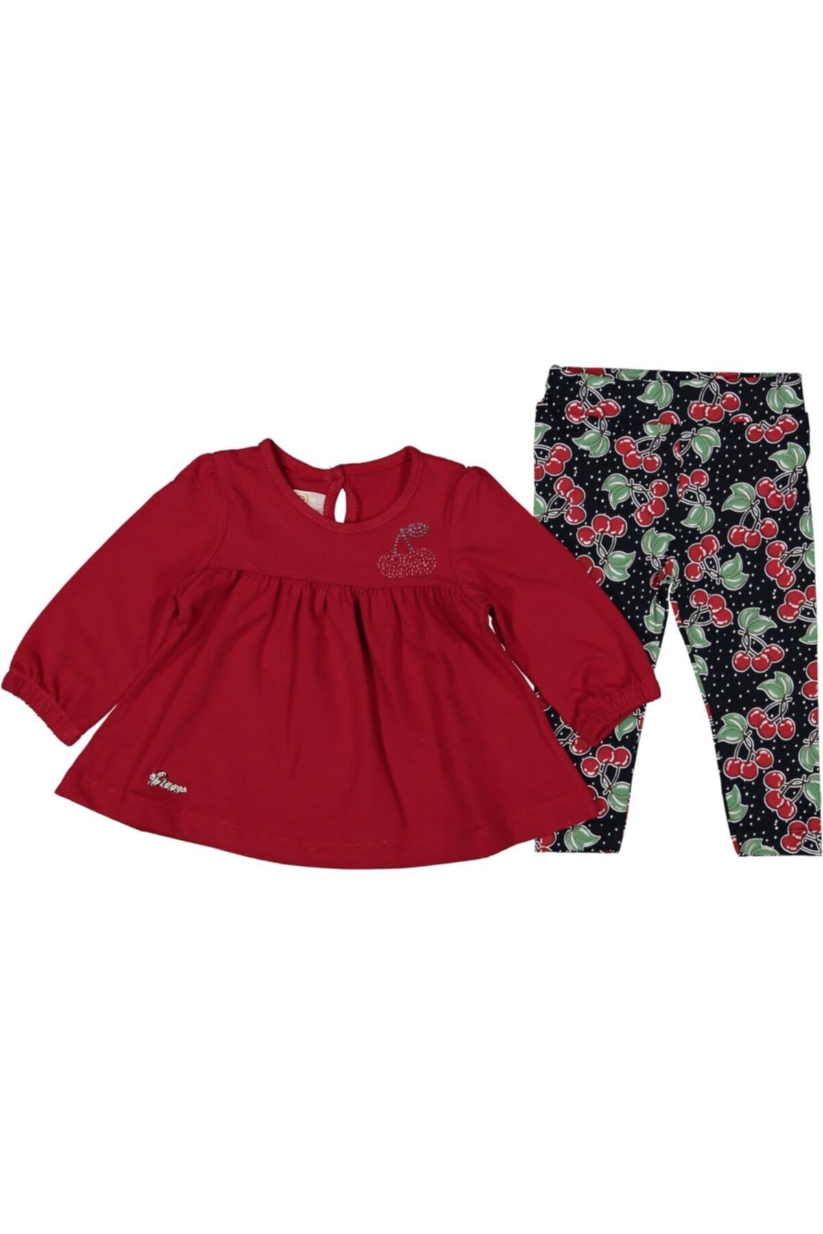 DECO Kız Bebek Kırmızı Desenli Taytlı Bluz Takım