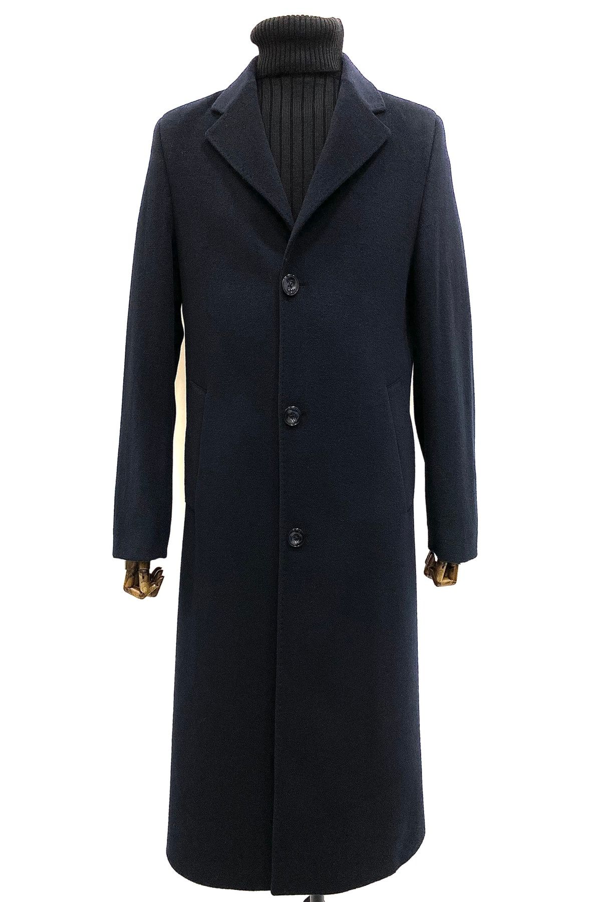 ŞAN GİYİM Erkek Lacivert Ceket Yaka Uzun Palto