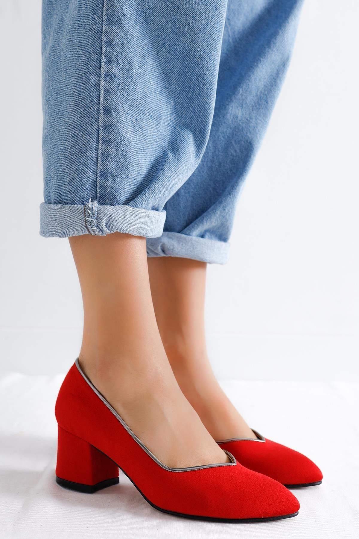 Limoya Brynlee Kırmızı Süet Kısa Topuklu Ayakkabı