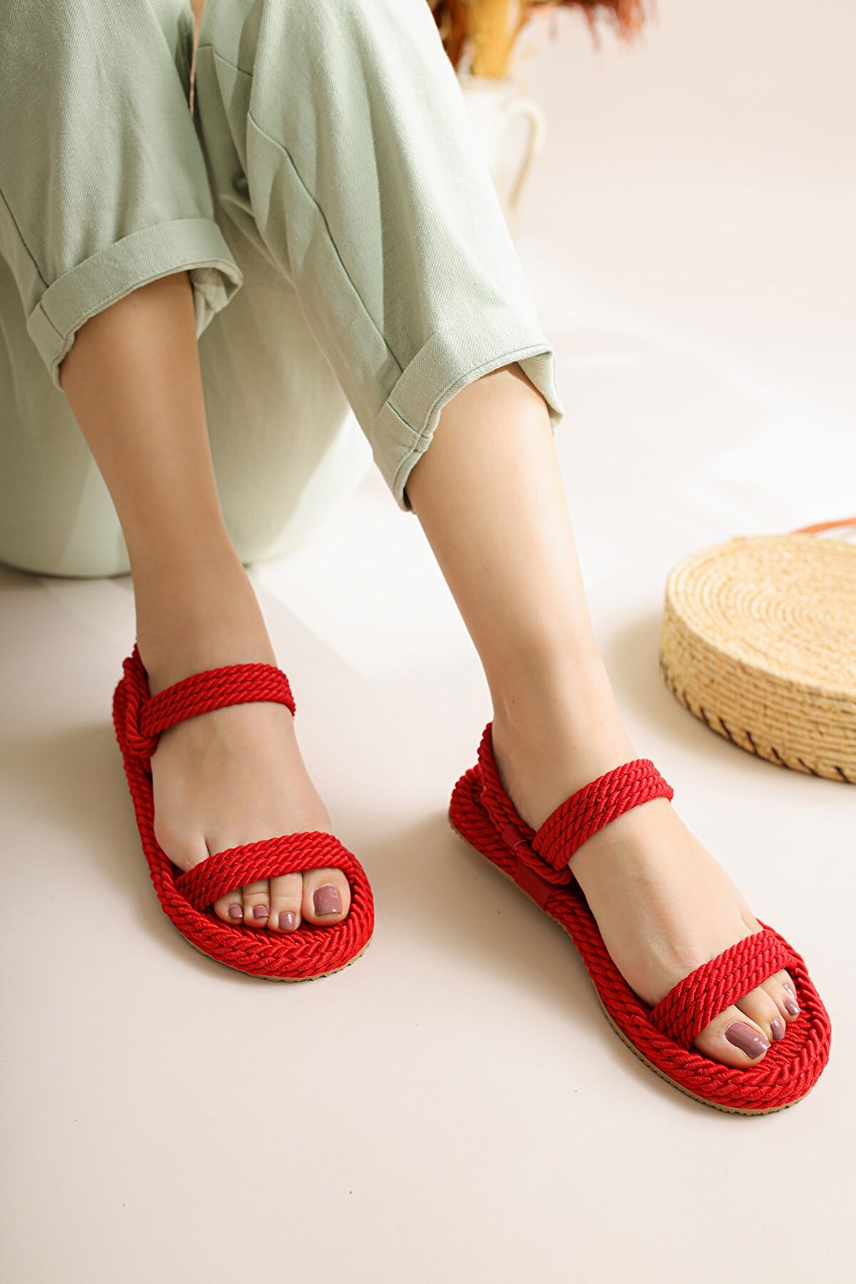 Limoya Jeannie Kırmızı Halat Sandalet Basic