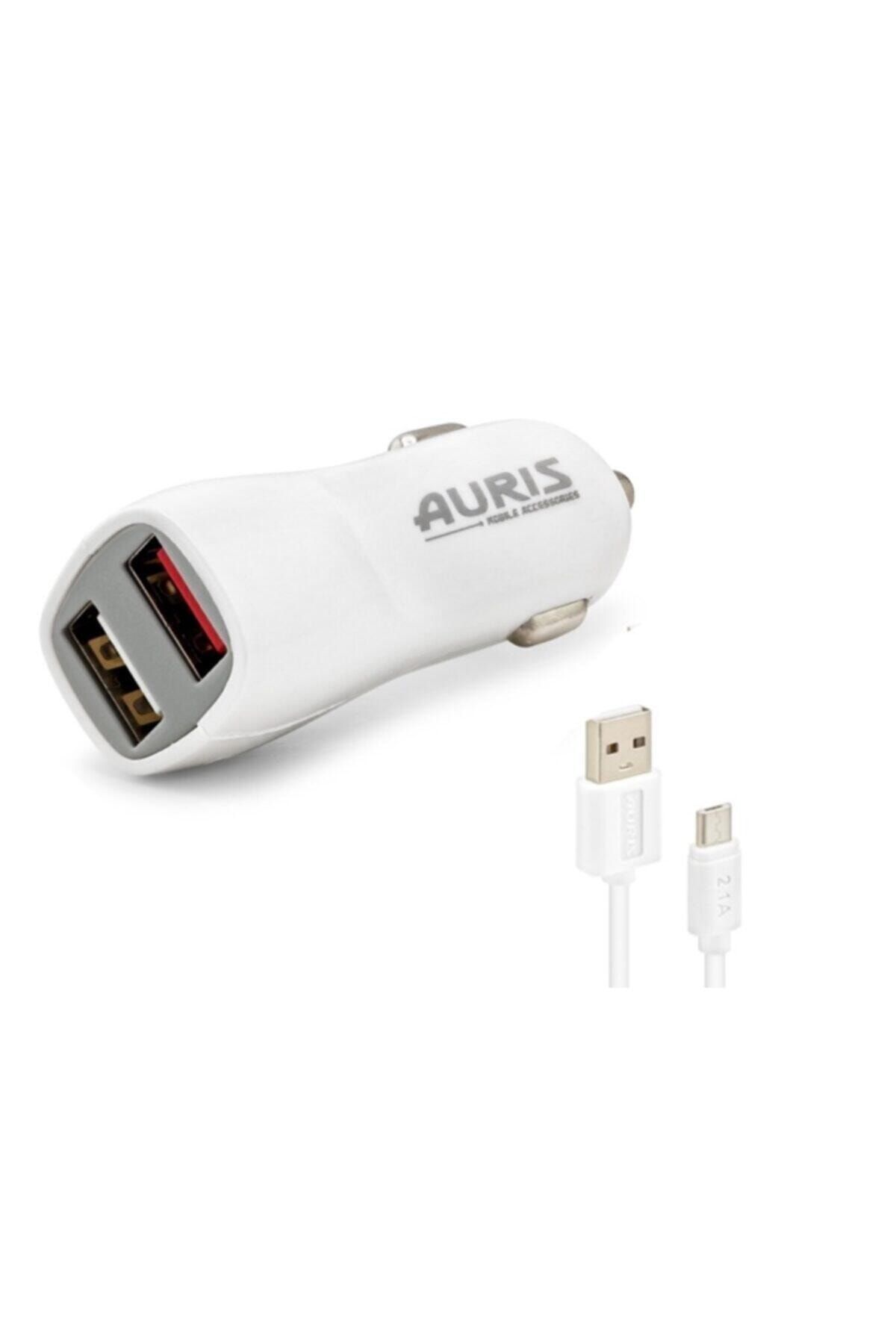 Teknoloji Gelsin Auris 3.1a Hızlı Micro Kablo 2 Usb Girişli Araç Oto Şarj Başlığı Çakmaklık Amper Korumalı-beyaz-