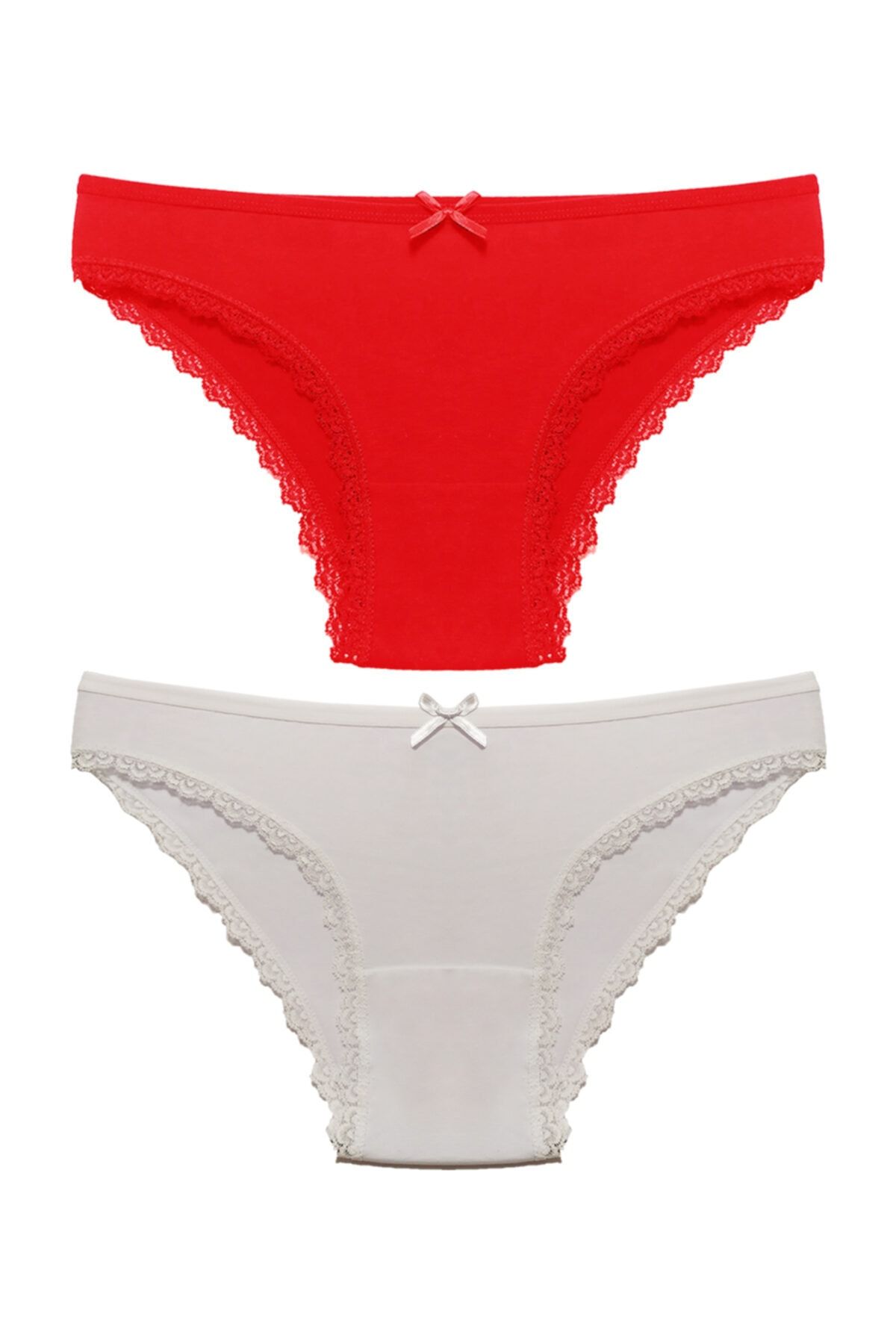 Liona 2 Li Paket Düz Renk Kenarları Dantelli M Beden Kadın Bikini Külot