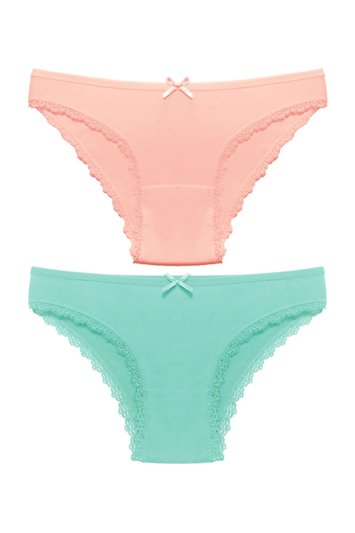 Liona 2 Li Paket Düz Renk Kenarları Dantelli M Beden Kadın Bikini Külot