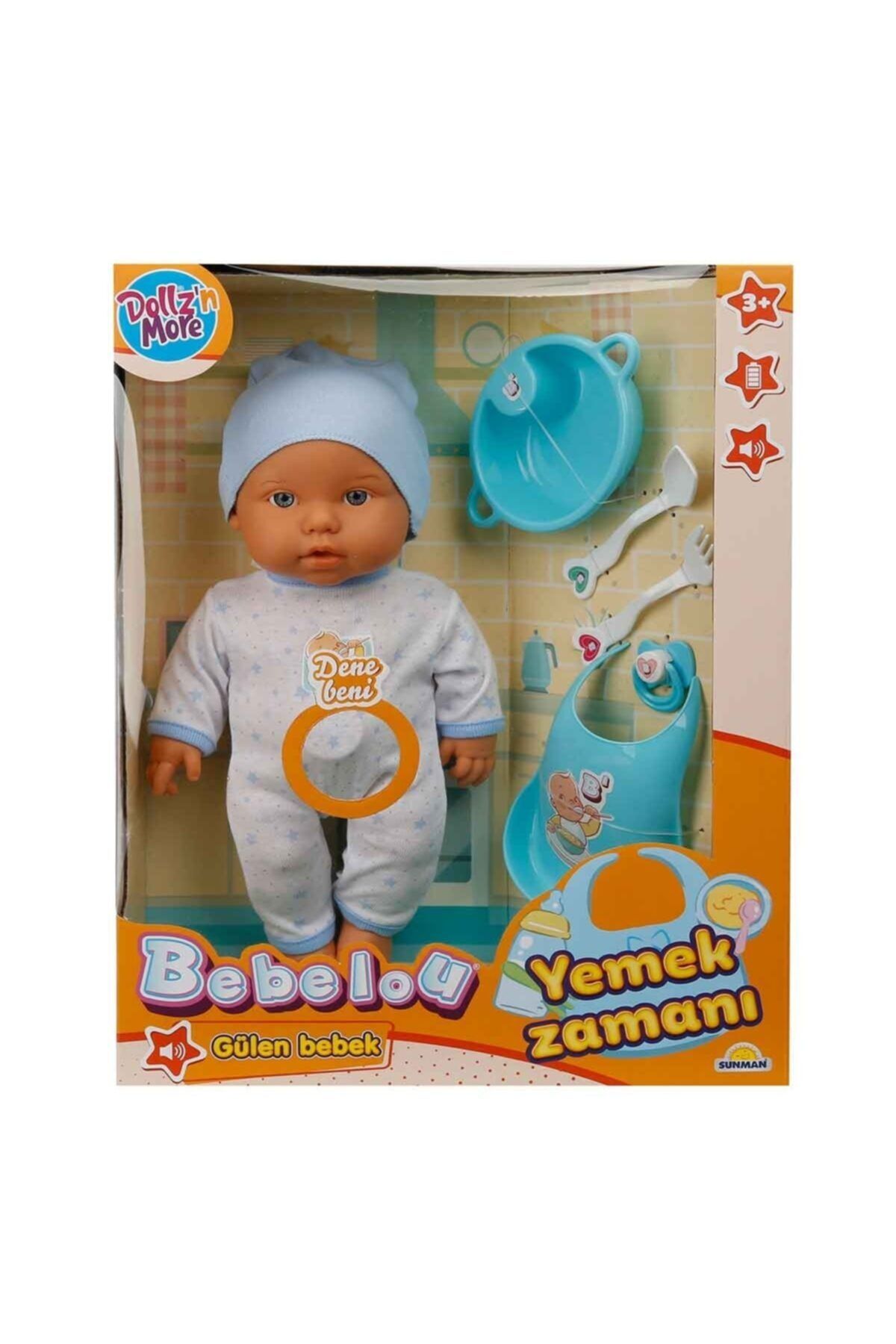 Sunman Bebelou Yemek Zamanı Sesli Bebek Seti 35 Cm. - Mavi