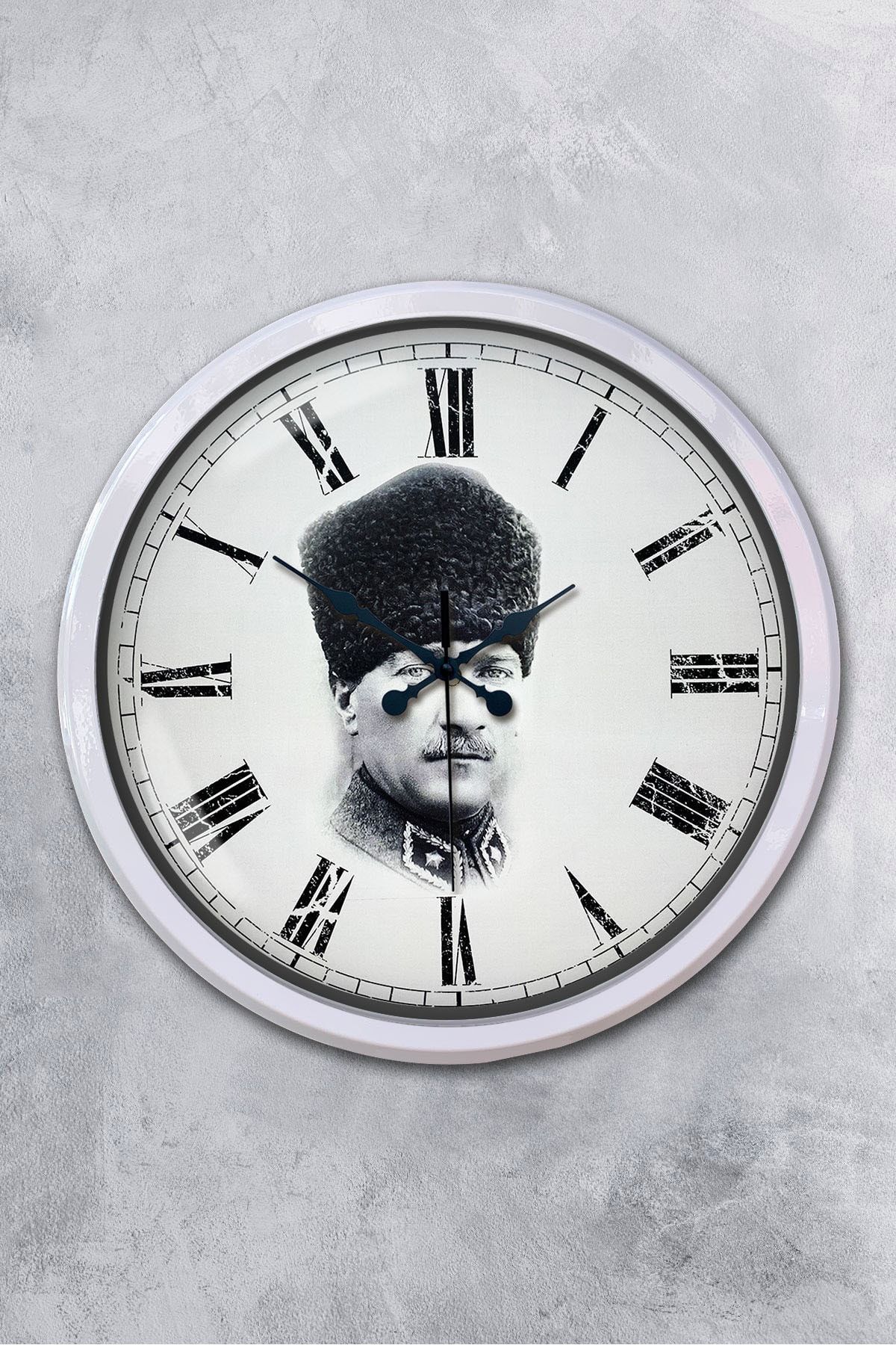 Genel Markalar Hediyelik 36 Cm Beyaz Metal Atatürk Duvar Saati