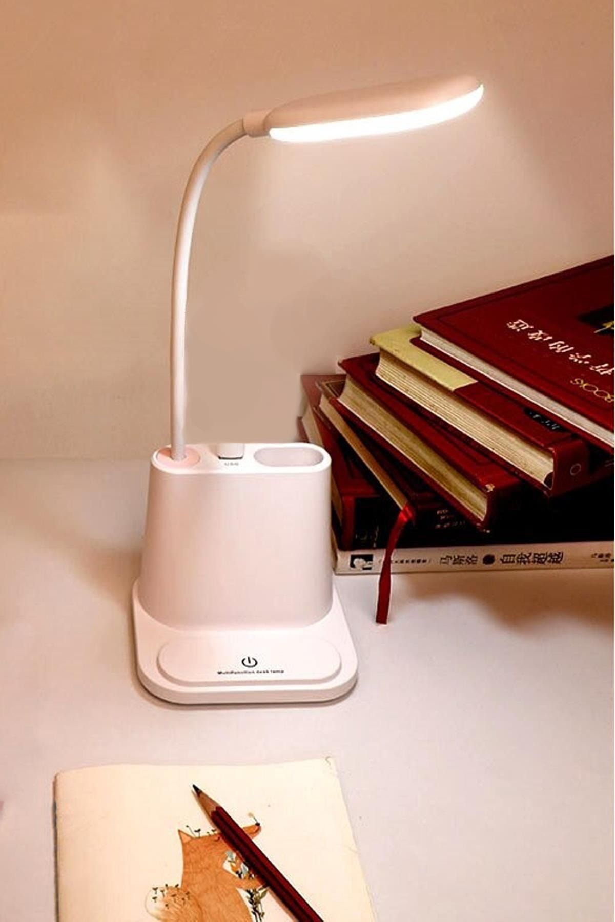 Trendpoint Telefon Tutucu Şarj Edilebilir Masa Lambası Led Işık Dokunmatik Usb Portlu Güç Kaynağı Beyaz