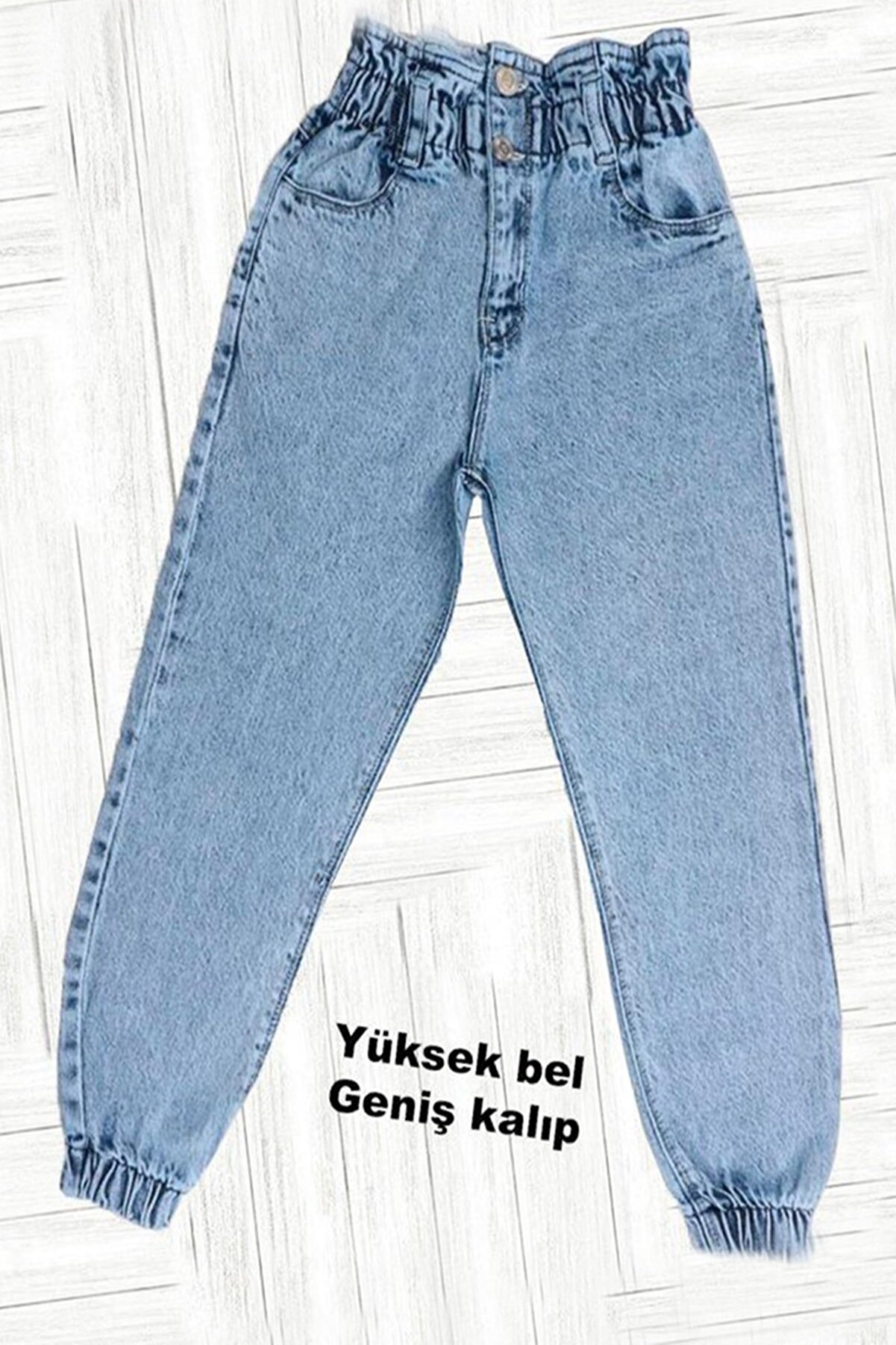 ADABEBEK Kız Çocuk Geniş Kalıp Mom Jeans Kot Pantolon