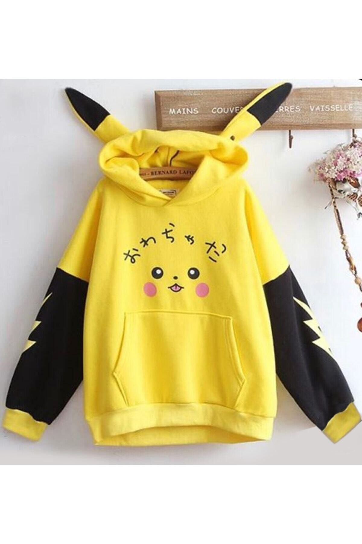 Genel Markalar Kadın Sarı Pikaçu Özel Tasarım Sweatshirt