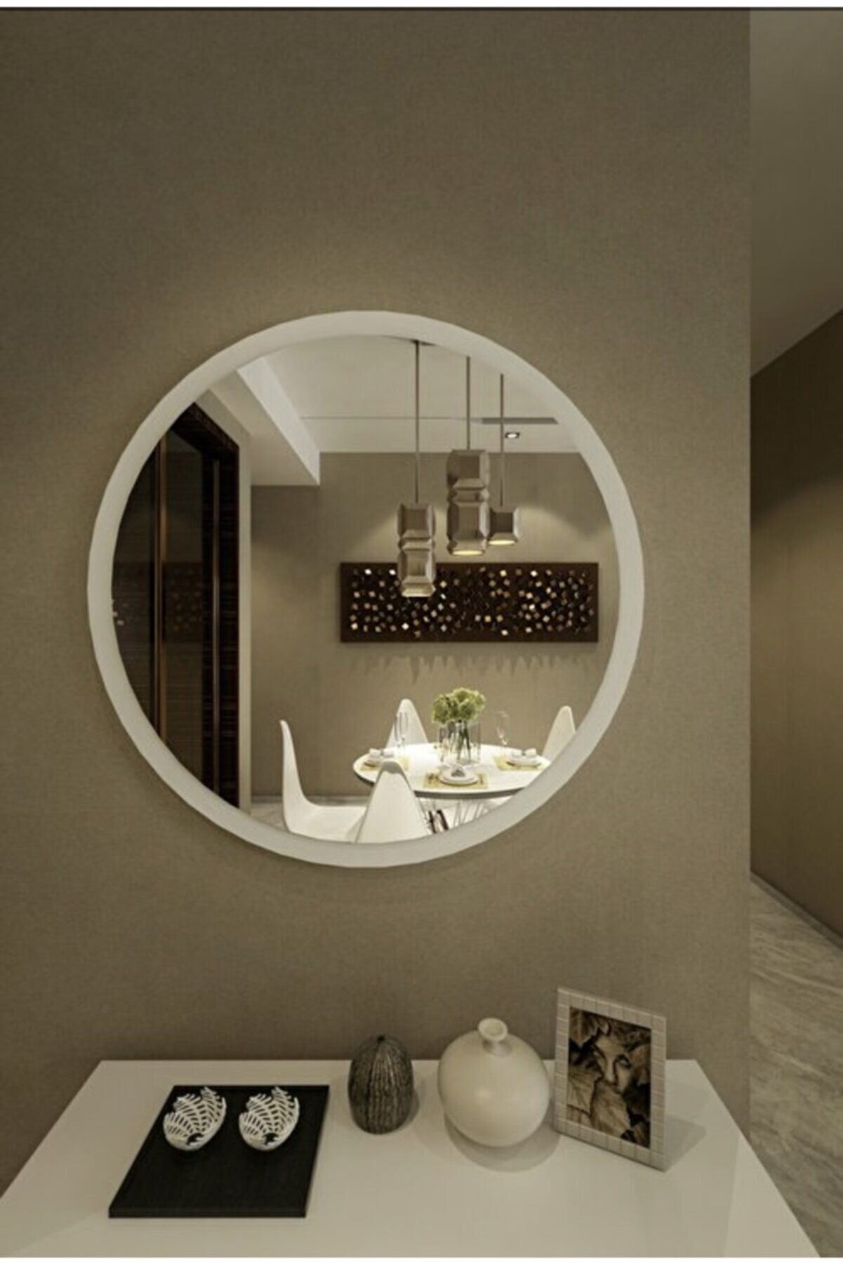 Mirroria Beyaz Dekoratif Yuvarlak Antre Hol Koridor Duvar Salon Mutfak Mirroria Beyaz Dekoratif Yuvarlak Antre Hol Koridor Duvar Salon Mutfak