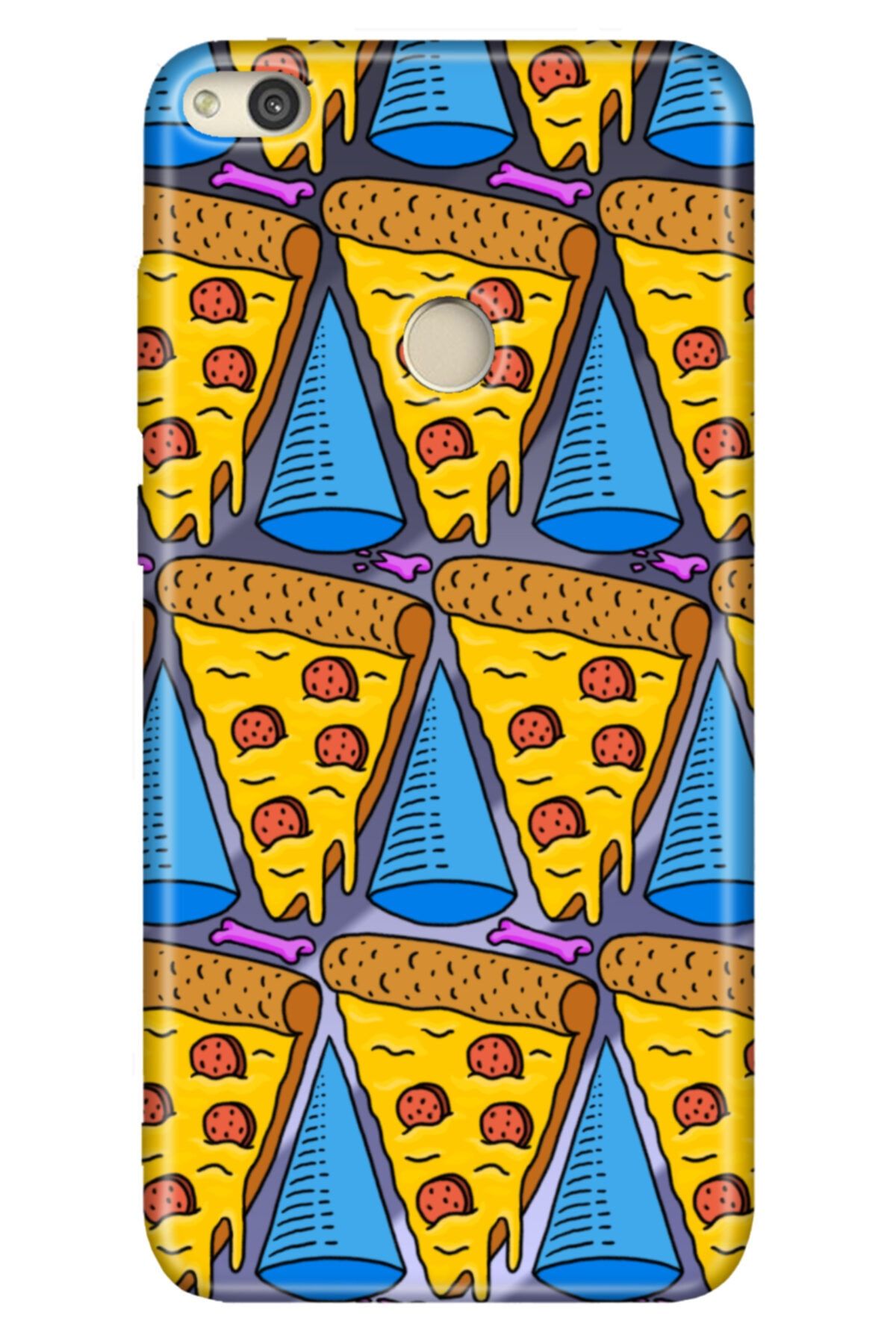 Cekuonline P9 Lite 2017 Kılıf Colored Desenli Silikon Pizza Zamanı