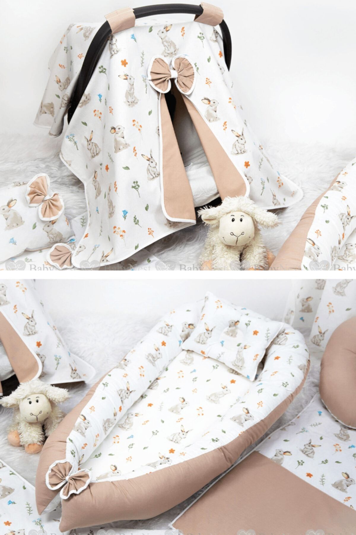 Babynest Yatak + Ortopedik Yastık + Puset Örtüsü Tavşan Üç Ürün Bir Arada