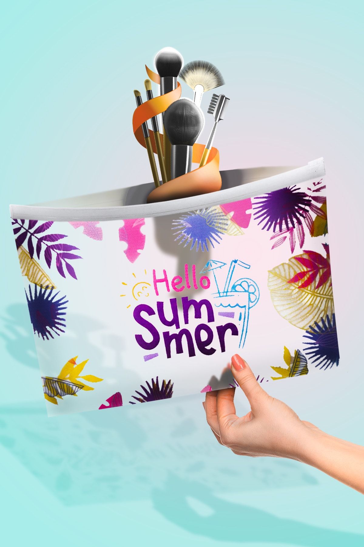 Artikel Hello Summer Şeffaf Çok Amaçlı Makyaj Ve Organizer Plaj El Çantası, 20x30 Cm