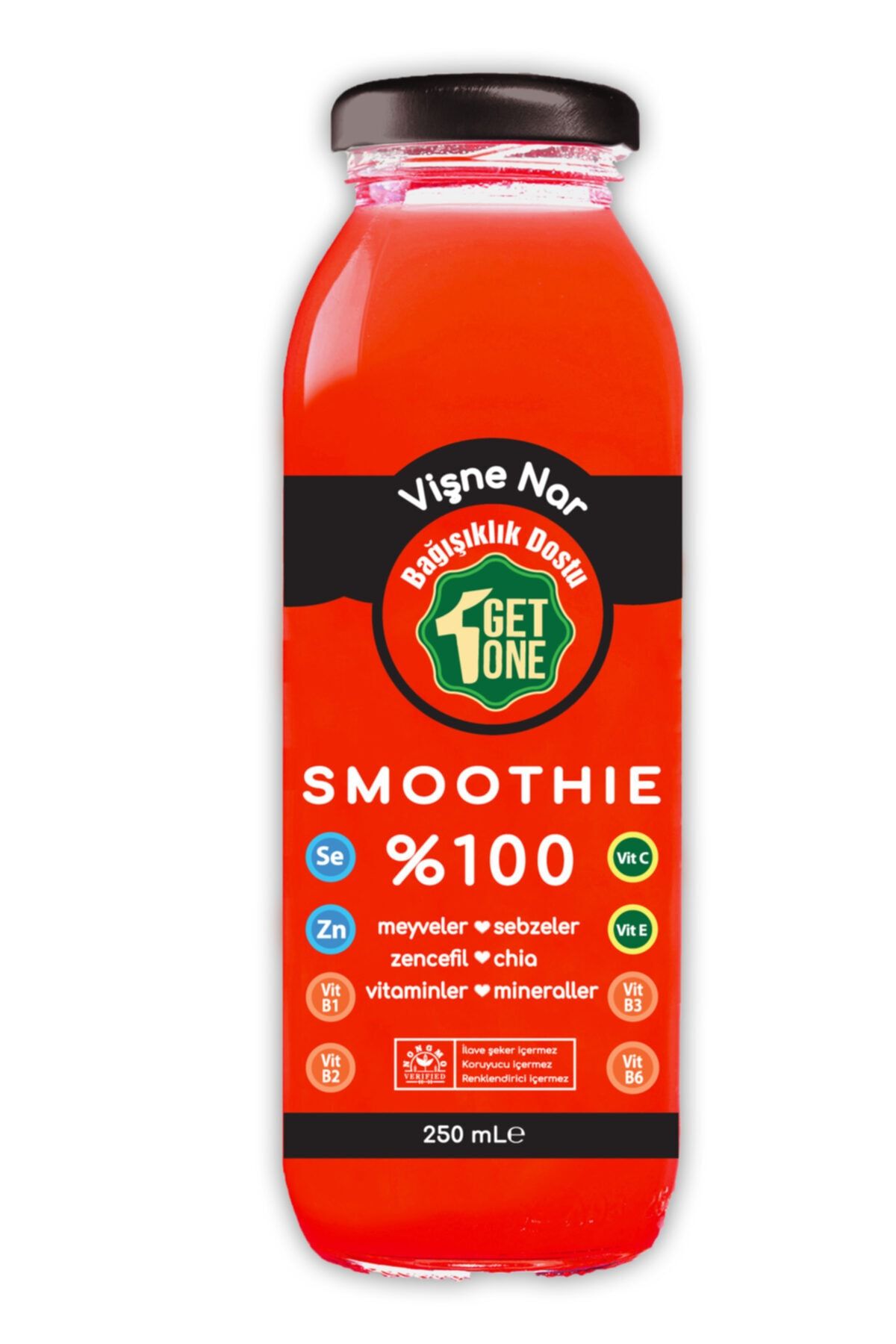 Get One 100% Vişne Nar Smoothie, 12 X 250ml - 12 Adet, 250 Ml, 100% Vişne Nar Smoothie,