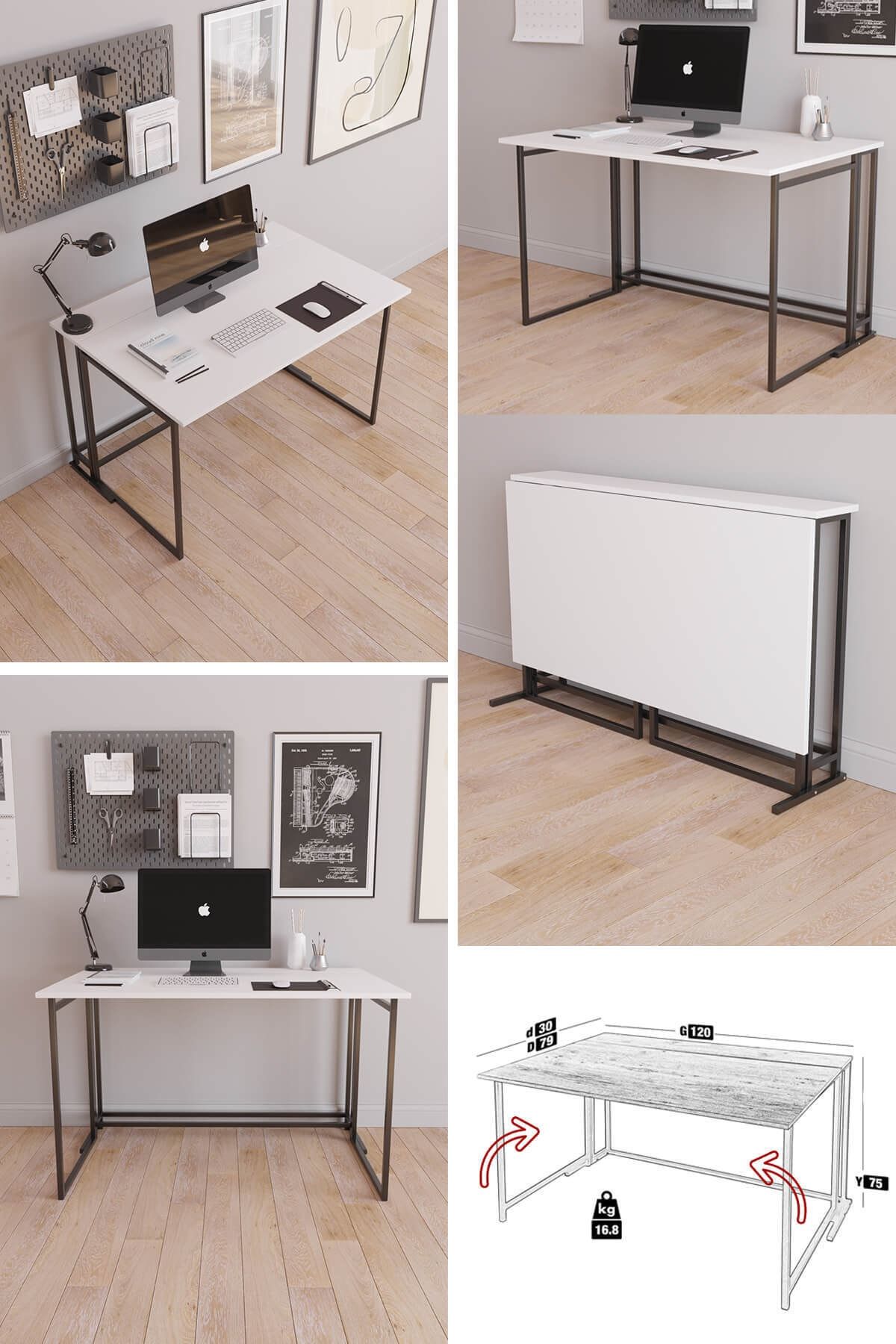 Fahrettin Küçük Worklife Çalışma Masası Bilgisayar Masası Çizim Masası Katlanır (beyaz)