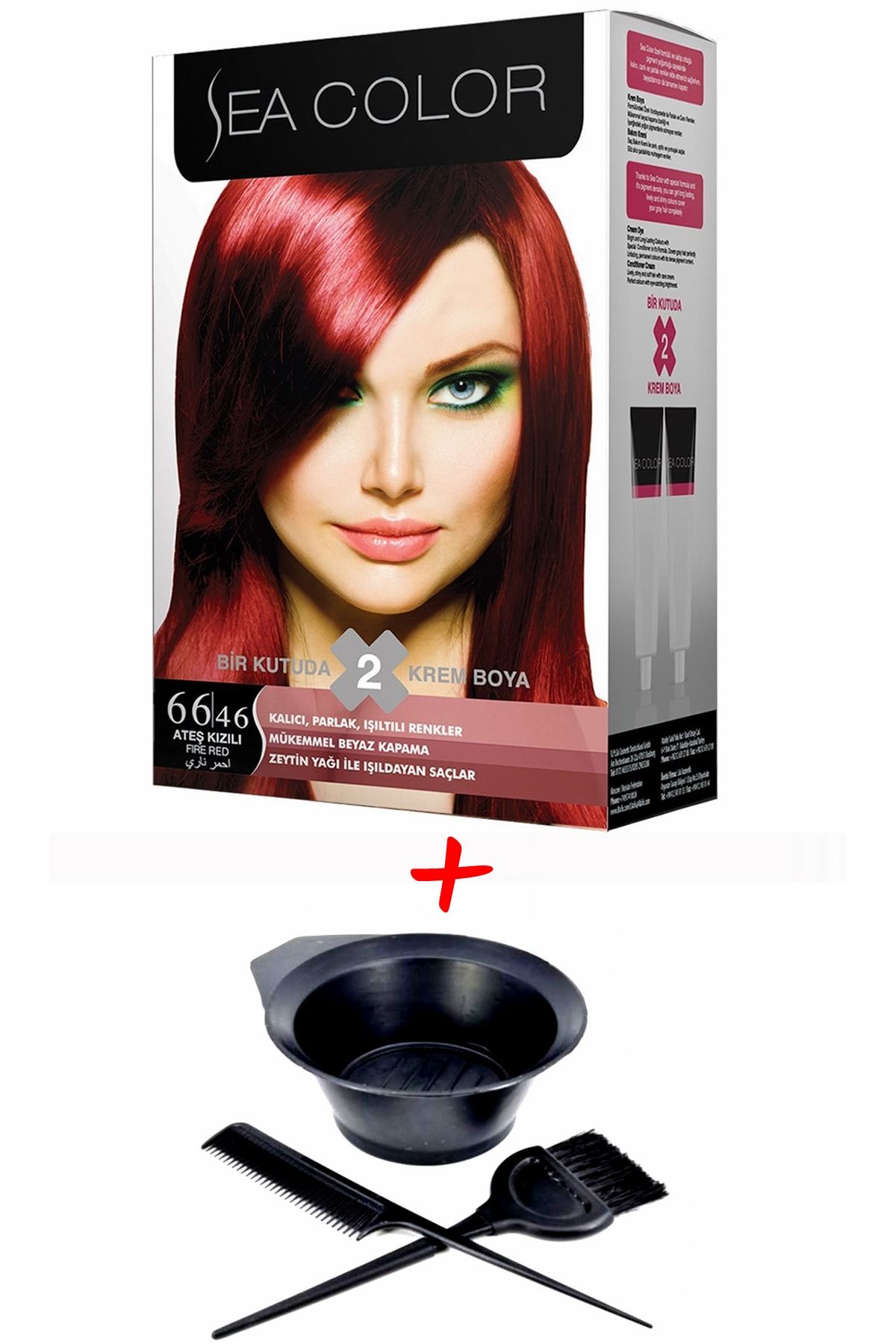 Sea Color Krem Saç Boyası 66.46 Ateş Kızılı 2 Tüp Set + Boyama Seti