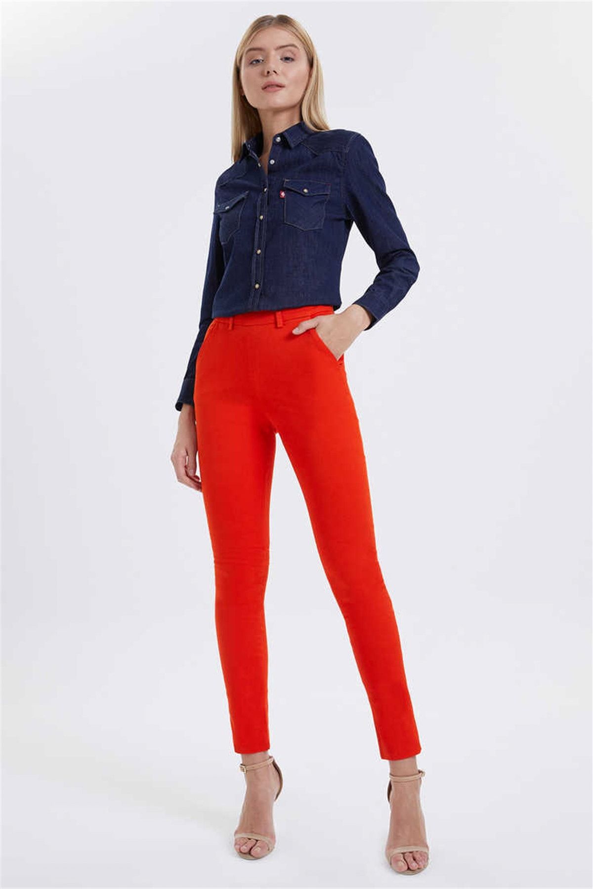 Lee Cooper Kadın Dawn Slim Fit Pantolon Kırmızı 199 INF 221001