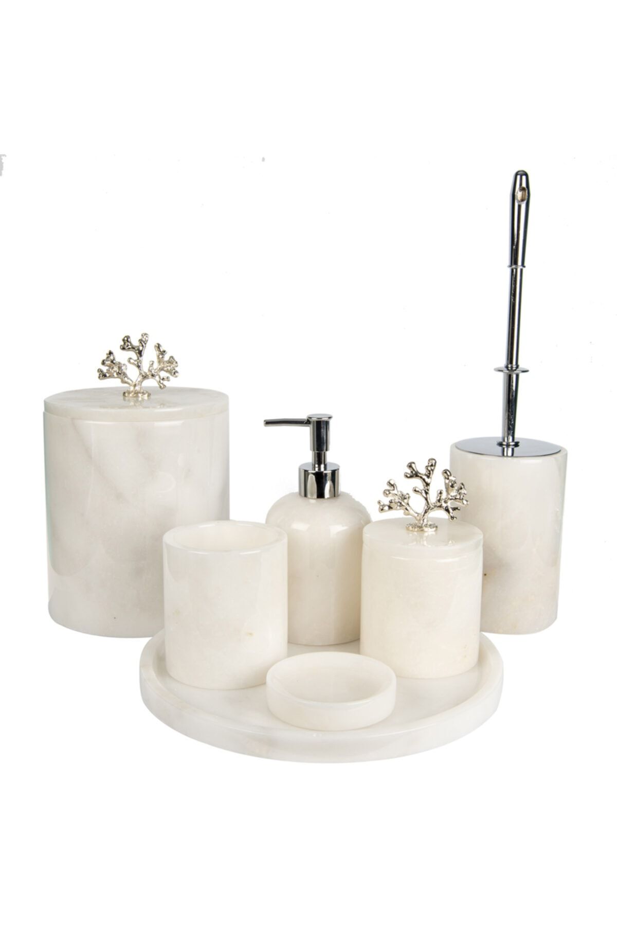marandmore Rolin Beyaz Mermer Banyo Seti 7li - Gümüş Mercan