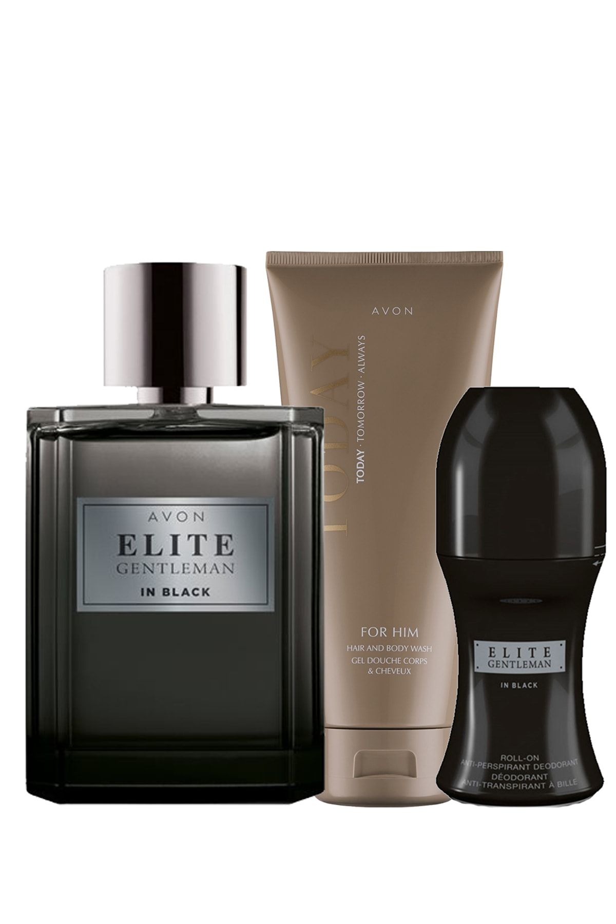 Avon Elite Gentleman In Black Erkek Parfüm Rollon Ve Today Erkekler Için Saç Vücut Şampuanı Paketi