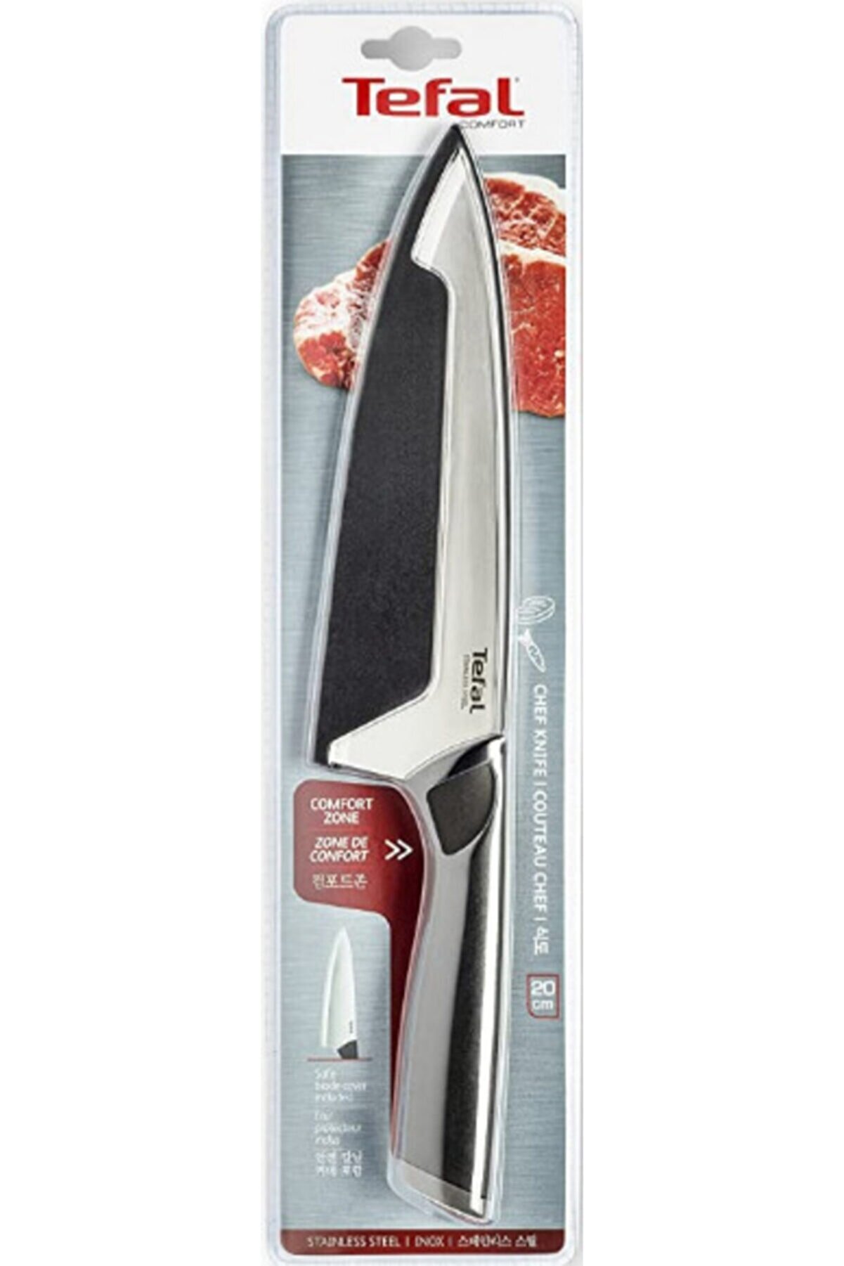 TEFAL Comfort 20 Cm Şef Bıçağı, Siyah, Paslanmaz Çelik