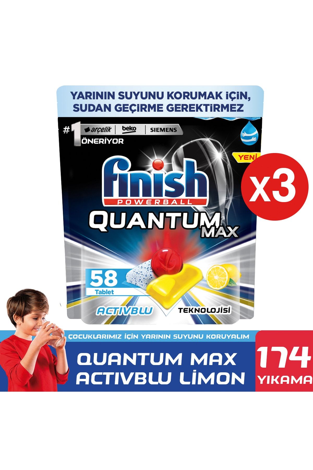 Finish Quantum Max Limon X3 Bulaşık Makinesi Deterjanı 58 Kapsül