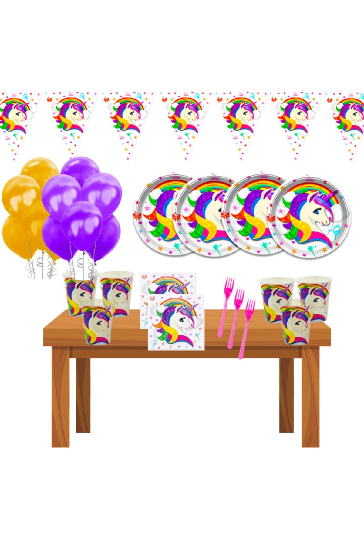 Unicorn 8 Kişilik Doğum Günü Parti Malzemeleri Seti Süsleri