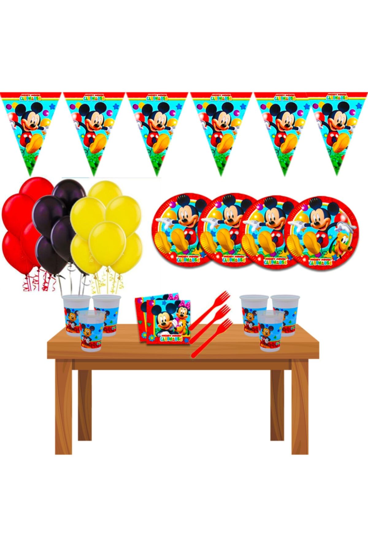 Mickey Mouse Miki Doğum Günü Parti Süsleri Süsleme Seti 16 Kişilik