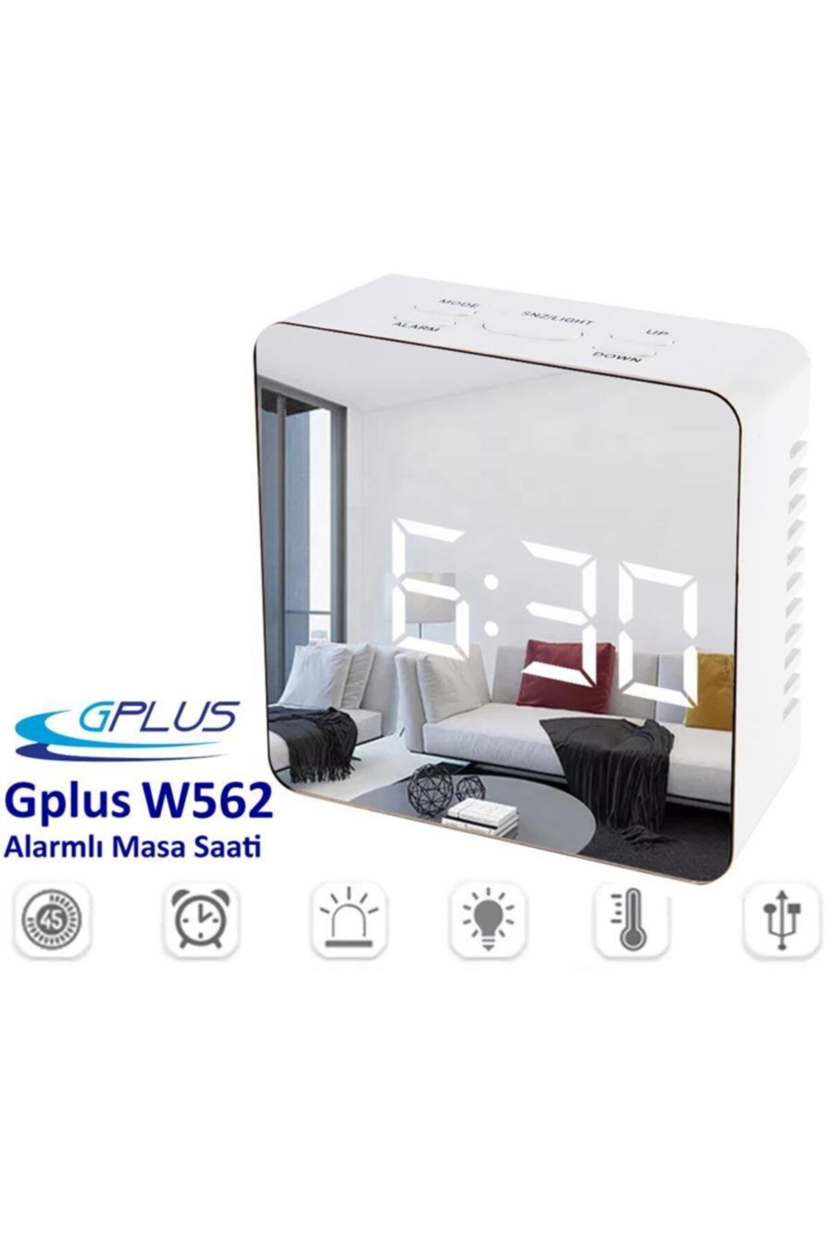 Gplus W562 Dijital Led Termometreli Aynalı Alarmlı Masa Saati