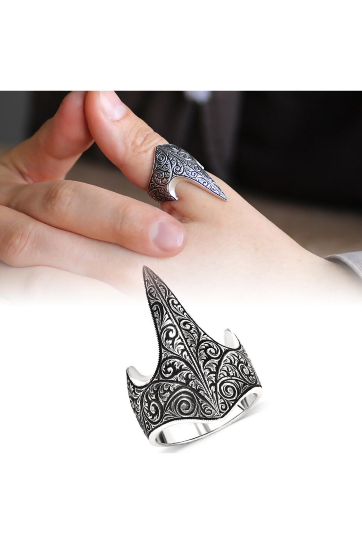 Tesbihane Özel Tasarım Eskitme Renk 925 Ayar Gümüş Okçu (zihgir) Yüzüğü