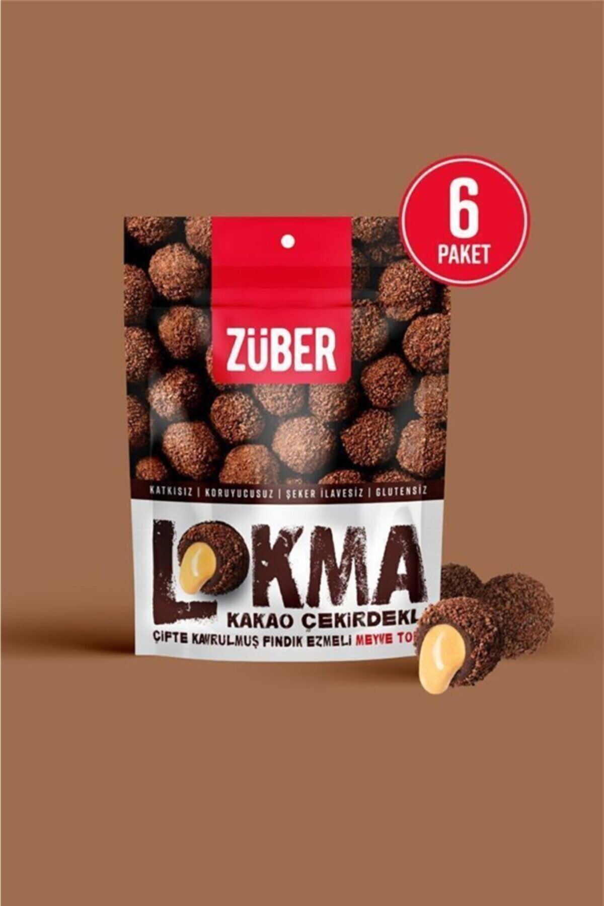 Züber Lokma Kakao Çekirdeği Kaplı Fındık Ezmeli Meyve Topu Sağlıklı Atıştırmalık 96g X 6 Paket