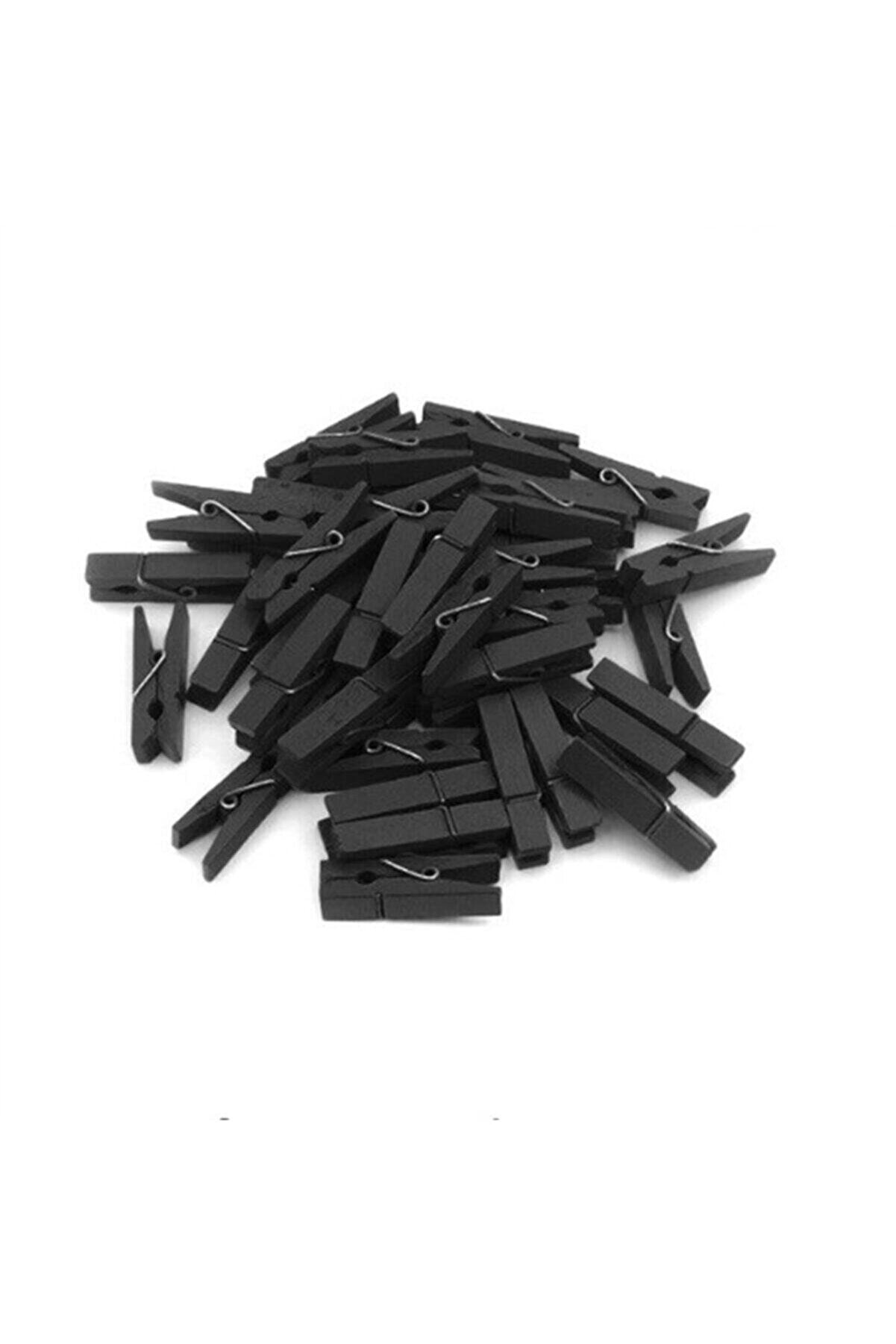 Huzur Party Store 50 Adet Siyah Renkli Ahşap Minik Mandal Fotoğraf Asmalık Dekoratif Süsleme Kağıt Tutucu Mini Mandal