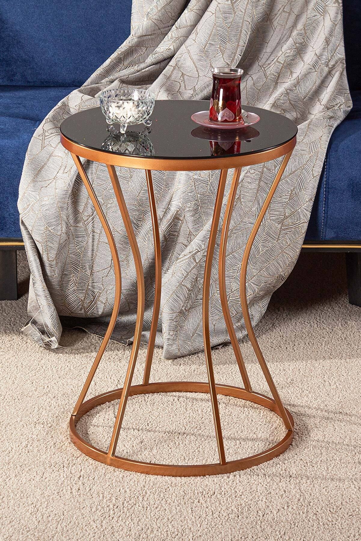 tino furniture Zodiac Kum Saati Rose Gold Metal Yuvarlak Yan Sehpa