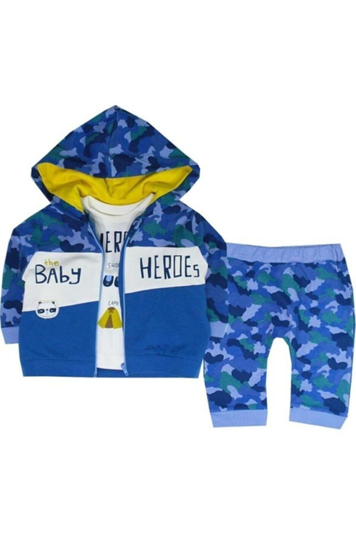 Tongs Baby Erkek Bebek Mavi Hero Kamuflaj Desen 3lü Takım